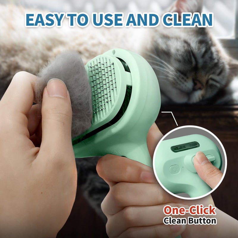 HeroKitty Steam Pet Brush for Shedding, 3 In 1 Self Cleaning Anti-Static Steamy Hair Brush, Reduces Loose Hair and Shedding for Long and Short Hair Pets Grooming, Green - Image 4
